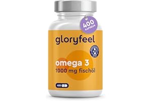 ‎GLORYFEEL Omega 3 400 Kapseln Big Pack - 1.000 mg Fischöl pro Kapsel - Essentielle Omega 3 Fettsäuren mit EPA & DHA -Laborgeprüft, ohne Zusätze in Deutschland hergestellt