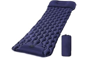 TWZ Inflatable Camping Mat with Pillow for Adults, 190x60cm Ultralight Sleeping Mat with Built-in Foot Pump, Durable Campact Air Mattress with Storage Bag, 30s Inflated, for Camping, Music Festivals