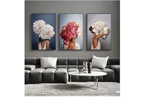 SXXRZA Quadro su Tela 3x60x80cm Senza Cornice Testa di Fiori nordica Donna Dipinti su Tela Immagini da Parete di Piume Ragazze Decorazioni per la casa