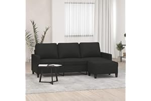 Emmtore Sofá de 3 plazas con Taburete de Tela Negro 180 cm