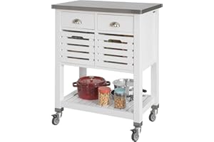 SoBuy Carrello cucina acciaio Mobile cucina salvaspazio con 2 cesti e 2 cassetti bianco piano in acciaio L73*P46*A92 cm FKW83-W