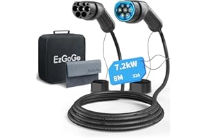 EzGoGo Type 2 Câble Recharge Voiture Electrique, 7,2kW / 32A / Monophasée / 8 mètres/Mode 3, Câble de Charge Rapide Hybride Plug-in pour Véhicule Électrique de Type 2