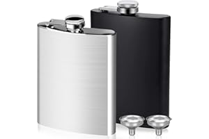 Yolistar Lot de 2 flacons de poche, 230 ml (8 oz) fiole avec entonnoir, 304 flacons en acier inoxydable pour randonnée, escalade, camping, bar, fête (argent et noir)