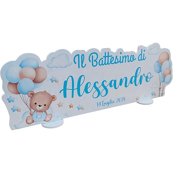 Centrotavola In Legno Per Battesimo - Decorazione Festa Con Orsacchiotto - Foto 7