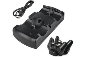 A-DIGISHUO Black PS3 Controller Dual Charger Dock Stand for Sony PlayStation 3 PS Move Controller Wireless Dualshock 3 Charging 2 USB PS3 Cable Compatible Ports with LED Indicators Black