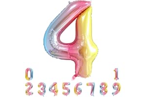 Unisun Number Balloons, 40inch Large Rainbow Number 4 Foil Mylar Helium Balloons for Birthday Party Celebration Decoration