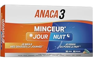 ANACA 3 - Jour/Nuit - Complément Alimentaire - Favorise Amincissement(1) & Perte de poids(3) - Artichaut, Curcumine, Cola, Fucus, Guarana, Chrome - Programme 30 Jours - Fabriqué En France - 60 Gélules