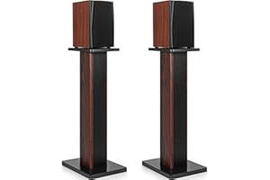 OUUTMEE 80CM (32 Inch) Wood Speaker Stands - Heavy Duty HiFi Speaker Stands for Home Theatre & Studio Monitors - Universal Floor Bookshelf Speaker Support with Sand-Fillable Design(Set of 2)