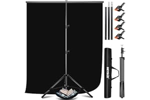 Heysliy sfondo fotografico nero con supporto, 2 x 2 m / 1,5 x 2 m, kit di sfondo per studio fotografico per fotografia di prodotto, ritratti, riprese online, YouTube/streaming