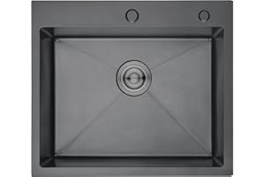 Ibergrif M85545B, Evier Inox 55 x 45 cm avec Filtre de Vidange, à Poser avec Trous pour Robinets et Distributeurs de Savon, Noir