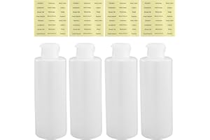 AMANDELIZABE 4 Stück 200 ml Reiseflaschen zum befüllen,nachfüllbare Quetschflasche mit Klappverschluss, transparente Kunststoff-Flaschen für Make-up, Duschgel，Toilettenartikel,mit 4 Etikettenaufkleber