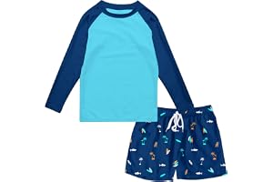 kids4ever baddräkt pojkar långärmad 3D-tryck badkläder UV snabbtorkande simkläder sommar strand baddräkt med innerbyxor i 4–1