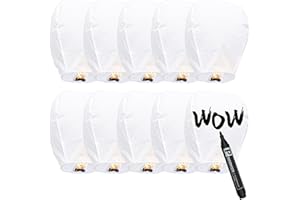 OYAYUBI 10 Pack Chinese Sky Lanterns to Release, Upgraded Quality Memorial Fire Resistant Paper Lantern, ECO Friendly Flying Lanterns in Memory for Parties Supplies and Festivals, White