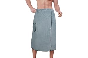 DOINEUFL Męski kilt do sauny, ręcznik do sauny, ręcznik do sauny, męski ręcznik do sauny z elastycznym pasem, regulowany, wysokiej jakości polar koralowy, 78 x 155/135 cm, ciemnoszary