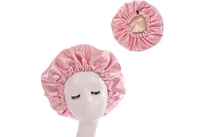iZhuoKe Cappello da Notte Raso,Berretto Da Notte Seta,Doppio Strato Cuffia Capelli Notte,Copricapo Regolabile Con Coulisse per Donne e Ragazze,per Cucina,SPA,Doccia