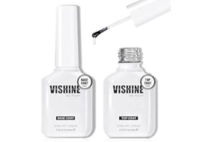 Vishine 2Pcs 16ml Base et Top Coat Vernis Gel UV Semi Permanent No Wipe Top Coat Soak Off UV/LED pour Nail Art Ongles Vernis à ongles Gel DIY et Salon