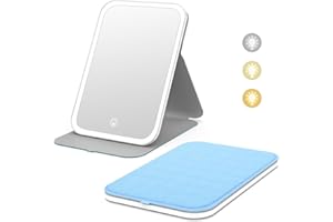 Kintion Travel Makeup Mirror, Portable LED Lighted Makeup Mirror, 360° Rotation Touch Screen Vanity Mirror, 3-Color Dimmable Lighting, Rechargeable Tabletop Folding Cosmetic Mirror, Blue