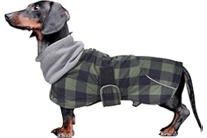 Morezi Dachshund Coats Waterproof Perfect for Dachshunds Sausage Weiner Dog Winter Coat with Padded Fleece Puppy Snowsuit with Adjustable Bands Reflective Stripe PlaidGreen M