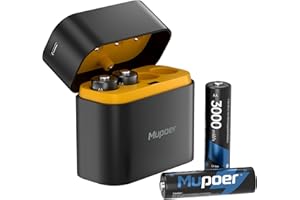 MUPOER Rechargeable Battery AA Lithium with Charger,4 Count 3000mWh 1.5V Double A Batteries High Capacity,Long Lasting Lithium ion Battery with Charging Storage Box,AA Lithium Batteries for Blink Xbox