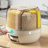 Dravizon Rotating Grain Dispenser for Kitchen | 6 Compartment Airtight Storage Container for Rice, Dal & Pulses | BPA-Free Pl