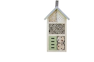 Gardenesque 25cm Three Floor Wooden Insect Hotel with Metal Roof and Hook for Hanging, Bees and Bug Hotel - L13 x W8.5 x H26 cm