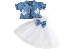 LUVCES Ensemble Bébé Fille Tutu Robe et Cardigan Sets 2 Pièces Elégante sans Manches Nœud Papillon Tulle Robe et Cardigan été Automne Vêtements Tenues