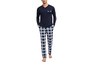 Leversic Pigiama Uomo Invernale Cotone Pigiama Due Pezzi Pigiama Maniche Lunghe e Pantaloni a Quadri S-4XL