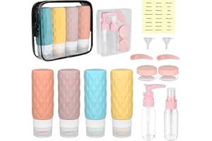 YoHyien 8 Pcs Kit Flacon Voyage Avion Silicone, Rechargeable Flacons de Voyage 100ml, Contenant Voyage sans BPA, Bouteille Cosmétique avec Trousse de Toilette, Recipient pour Gel Douche, Shampooing