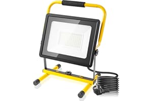 WOWSPEED Reflektor budowlany LED, 100 W, 10000 lm, 6500 K, zimna biel, lampa na plac budowy z wtyczką, IP66, wodoszczelny reflektor LED, kabel 3 m, reflektor roboczy do warsztatu, na plac budowy, do garażu