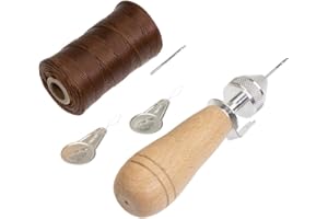 Langlauf Schuhbedarf Profi Ledernäh-Set mit Handnähapperat/Nähahle + gewachstem Garn + Einfädler +Ersatznadel (braun)