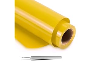 NCRGB Vinile Termoadesivo Giallo,Vinile Termoadesivo per Tessuti 30.5×305 cm(12"×10ft,Pinzette Incluse) Rotolo in Vinile Termico Giallo per T-Shirt,Vinile Permanente Cricut Facile da Tagliare