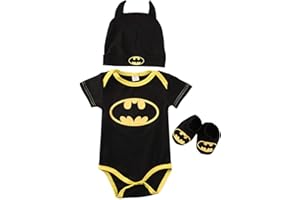 SPRINGCMY Ensemble de 3 pièces pour bébé garçon Batman Barboteuse à manches courtes/longues