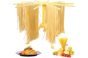LOGHOG Pasta Drying Rack Collapsible,Fresh Noodles Hanging Stander,Household Pasta Drying Tool for Kitchen,Foldable Plastic Noodles Stander Spaghetti Holder Stand with 4 Legs and 10 Arm Handles (Yellow)