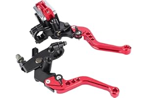 Leve Freno Frizione Moto, Fydun 1 Paio 7/8" Leve Moto Universali Regolabili, Leve Pompa del Freno in Alluminio Leve Freno Moto con Serbatoio per Moto con Manubrio da 22mm(Rosso)