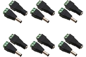 iJiZuo 6 Pairs DC 5.5mm x 2.1mm DC Plug DC Female Connector DC Power Supply Male Adapter Power Adapter for CCTV Camera LED Strip Light (6 x Male + 6 x Female)