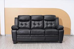 SofaHeaven Black Bonded Leather 3+2+1 Seater Sofa Suite For Living Room- High Back Settee Set- Cheap Sofas & Couches - (3 Seater)