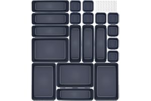NINGESHOP 20 pièce en plastique organisateur de tiroir 3 tailles pour Papeterie bacs de rangement pour le maquillage, cuisine, rangement bureau, tiroir salle de bain, separateur tiroirs (Gris foncé)