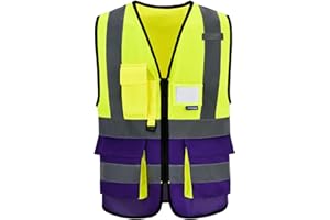 AYKRM Chaleco de seguridad Reflectante Alta visibilidad Ropa de trabajo chaleco Cremallera Seguridad Chaleco de Trabajo Multibolsillos 21 colores