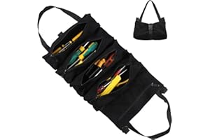 Jortmrd Borsa Porta Attrezzi Arrotolabile, Borsa per Attrezzi Multifunzionale con 5 Tasche con Cerniera Staccabili, Tool Bag in Tela Oxford per Idraulici, Falegnami Elettricisti (Nero)