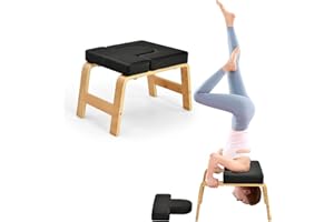 Eumatenova Tabouret de yoga sur tête, chaise d'équilibre, poster d'exercice, inversion avec cadre bois massif, coussins polyuréthane amovibles - Équipement