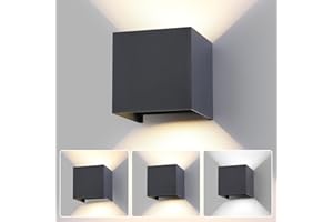 FUPE LED 15W Applique Murale Exterieur Interieur Lumière Réglable 3 Couleurs IP65 Étanche Lampe murale extérieures Moderne Applique carrée en aluminium Réglage de l'angle d'éclairage 11CM Anthracite