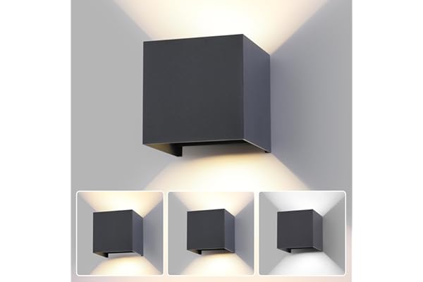 FUPE LED 15W Aplique de Pared Exterior Interior Luz Ajustable de 3 Colores IP65 Impermeable Lámparas de Pared Moderno Apliques de exterior cuadrada de aluminio Ángulo de luz ajustable 11CM Antracita
