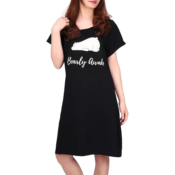Just Love Women's 100% Cotton Sleep Shirt - Baseball Sleeve Nightshirt With Funny Graphic (Black, 3X Plus)