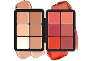 BEAUTY SEARCHER Palette de 12 couleurs d'anticernes et de fards à joues, longue tenue, résistante aux bavures, estompable, 2 en 1 fards à joues en crème au fini mat Palette de maquillage pour le visage (#01)