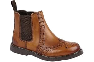 Roamers Johnny Boys Leather Brogue Chelsea Boots Tan