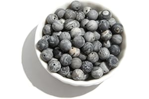 ACYUNLEI Natural Matte Stone Beads 10mm Grey Map Round Gemstone Beads Spacer Charm Energy Healing Beads DIY for Bracelet Necklace Earrings Jewelry Making