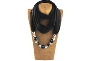 GUMEI Femmes Mode Foulard Anneau écharpe Colliers Perles Couleur Unie Bijoux châle