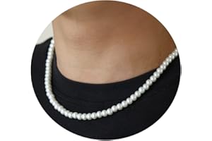 AFSTALR Perlenkette Damen Herren, 6/8mm Perlen Kette Weiße Perlen Halsketten Perlenkette Schmuck Geschenke für Männer Länge 16/18/20/22/24 Zoll