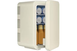 ARTETHYS Mini Fridge for Bedrooms 10L Small Car Fridge Mini Refrigerator with System Cooler and Warmer for Home Office, 220V AC/12V DC, Beige