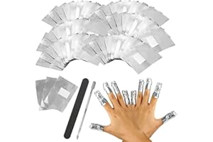 FINDIR 200Pcs Remover Foil Wraps Comprimés Feuille D'Aluminium Dissolvant Ultra-Minces Aluminium Vernis Semi Permanent avec Bande de Lime à Ongles& Poussoir Cuticules pour Retirer Vernis à Ongles